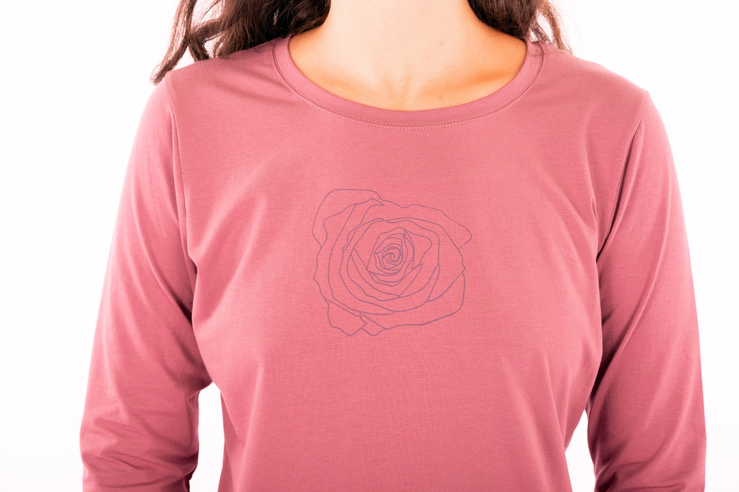 YB-06 - CARLO - Organic Cotton T-shirt Long Sleeves w/ print Old Rose (One Rose print)