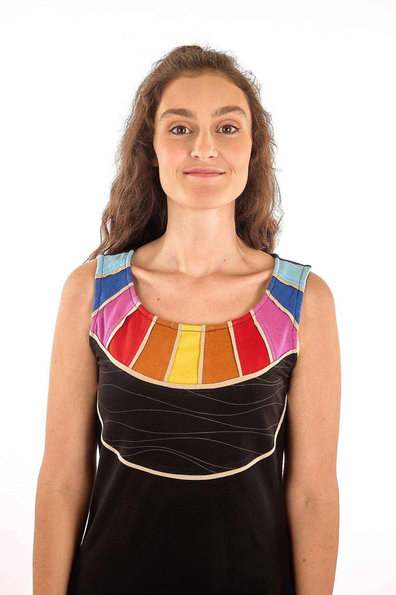 T1V-41 - CANARI- Organic Cotton Dress with multicolored front yoke