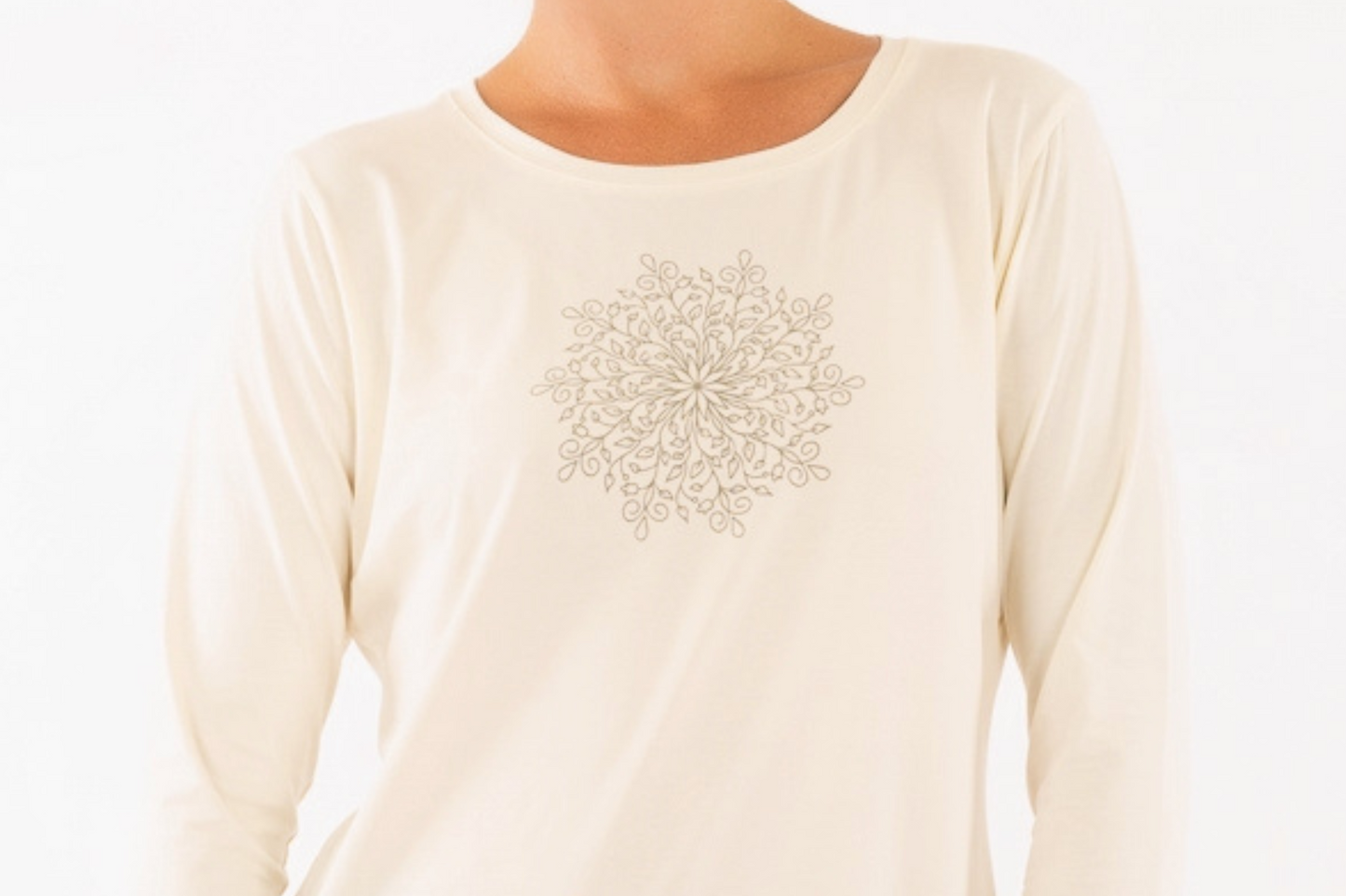 YB-06 - CARLO - Organic Cotton T-shirt Long Sleeves w/ print - Ivory (Mandala print)