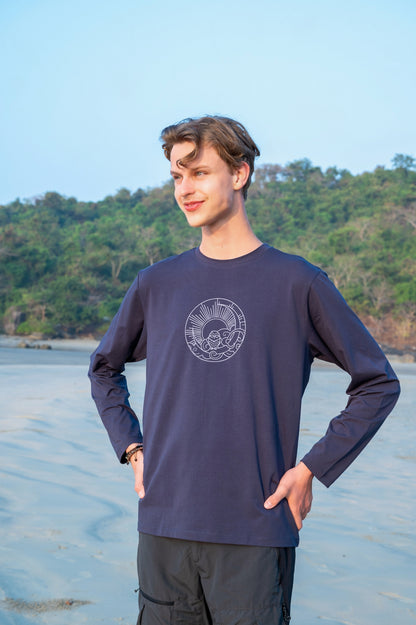 61_WEO_Long Sleeve T-shirt - Night Blue (OWL Print)