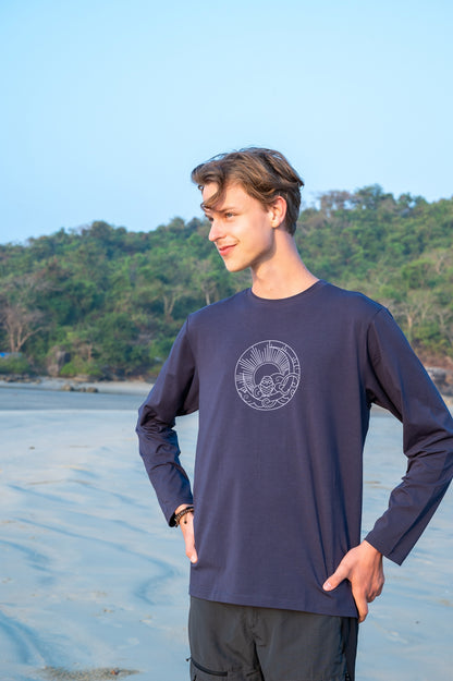 61_WEO_Long Sleeve T-shirt - Night Blue (OWL Print)