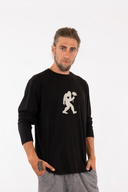 61_WEO_Long Sleeve T-shirt -Black (Yeti Flower print)