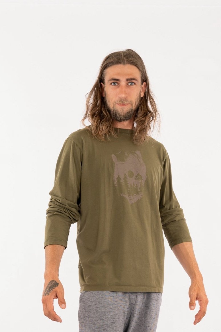 61_WEO_Long Sleeve T-shirt - Olive (Bear Forest print)