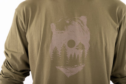 61_WEO_Long Sleeve T-shirt - Olive (Bear Forest print)