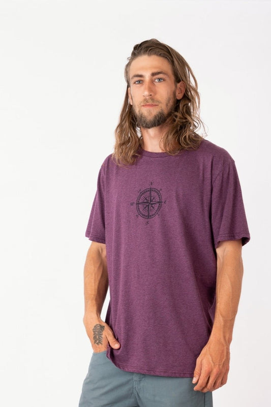 62_WEGO_Basic T-shirt - Plum- Compass Print