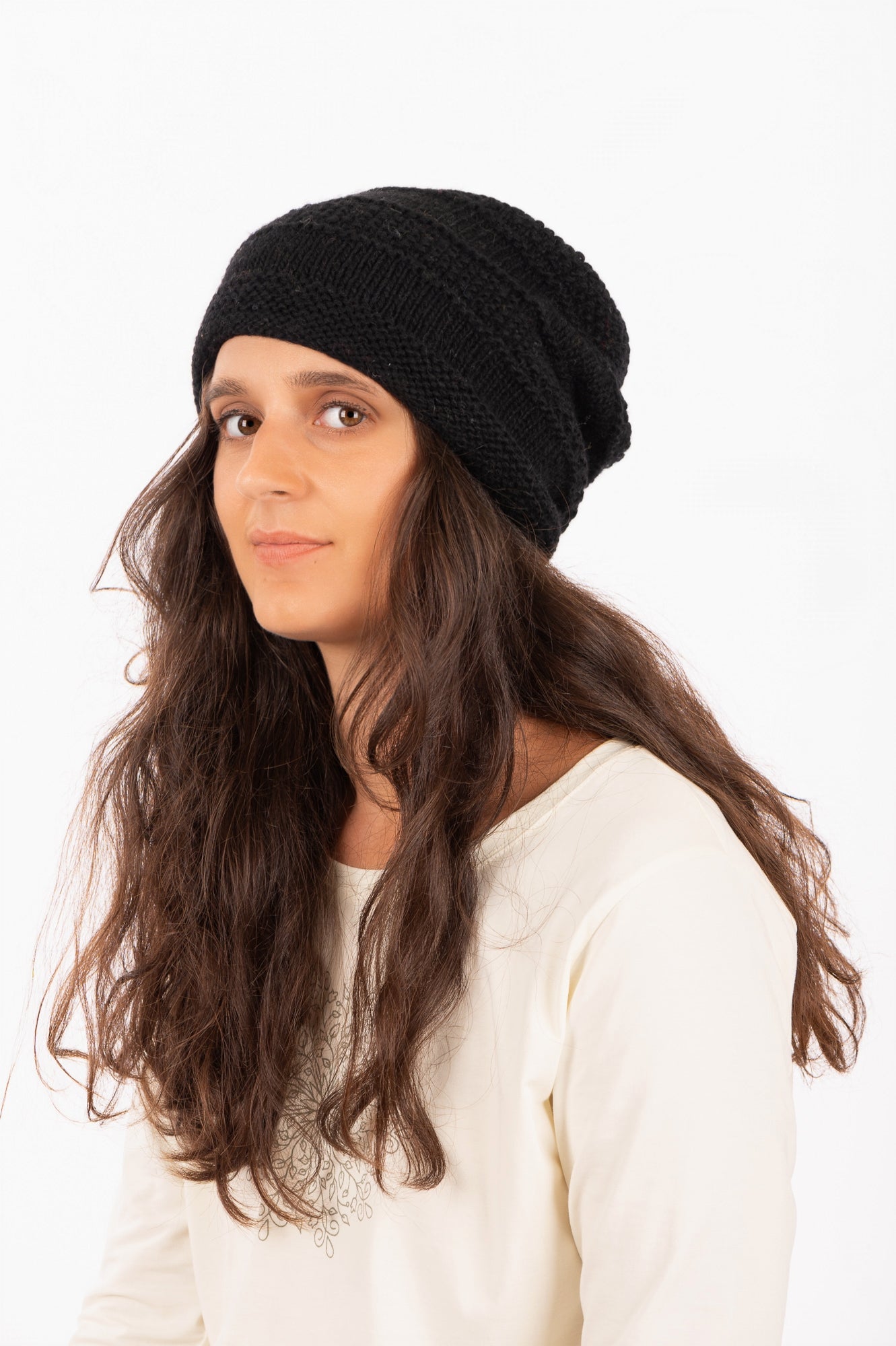 92 YAF25-07 - 100% Wool Hand - Knitted Slouchy Hat