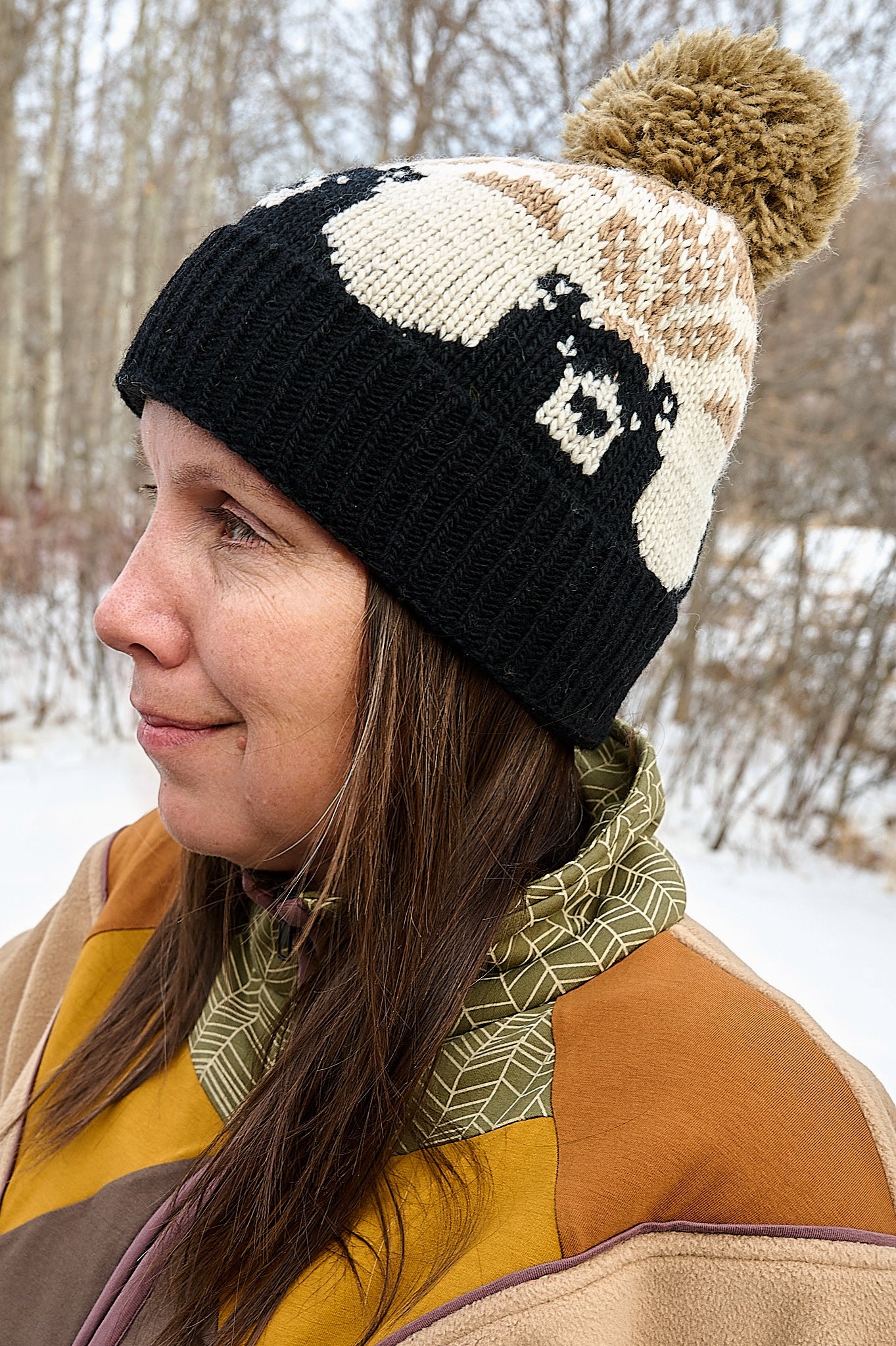 90 YAF25-08 - Bonnet tricoté à la main 100 % laine avec doublure en polaire légère - Bonnet ours (modèle)