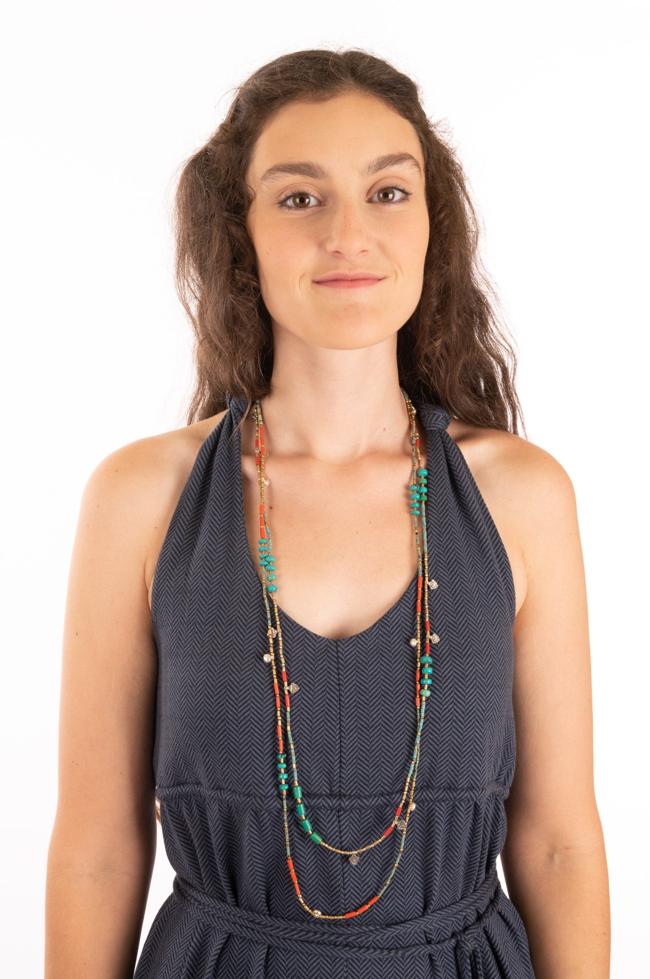 T1V-08 - OPHELIA - Robe longue en coton bio avec nœuds