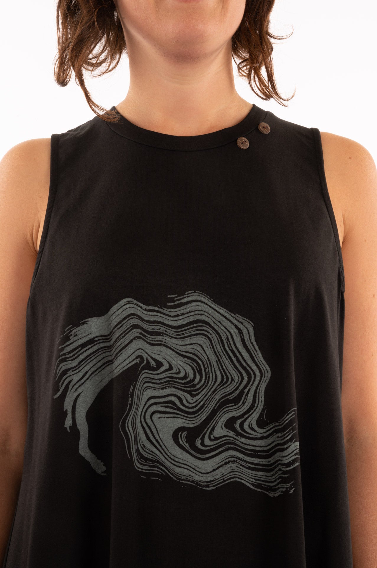 T1V-13 - VAGUE - Organic Cotton Flare Dress with Abstract Wave print