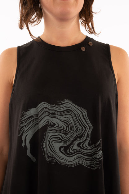T1V-13 - VAGUE - Organic Cotton Flare Dress with Abstract Wave print