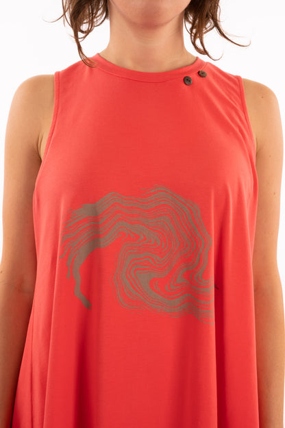 T1V-13 - VAGUE - Organic Cotton Flare Dress with Abstract Wave print