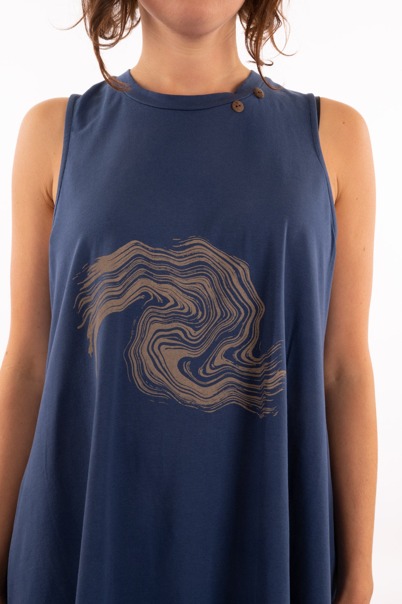 T1V-13 - VAGUE - Organic Cotton Flare Dress with Abstract Wave print