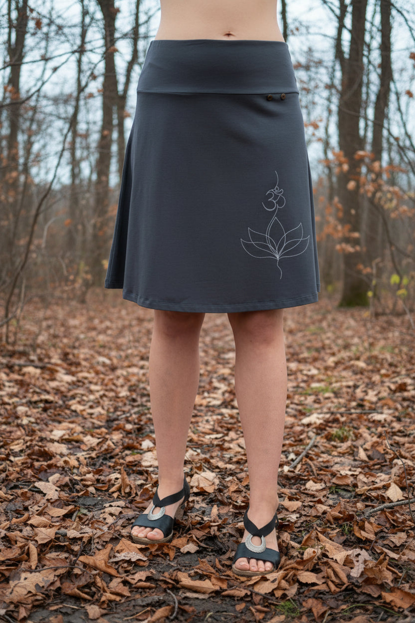 Gray skirt with floral embroidery on a white background
