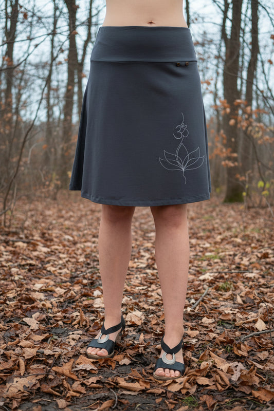 Gray skirt with floral embroidery on a white background
