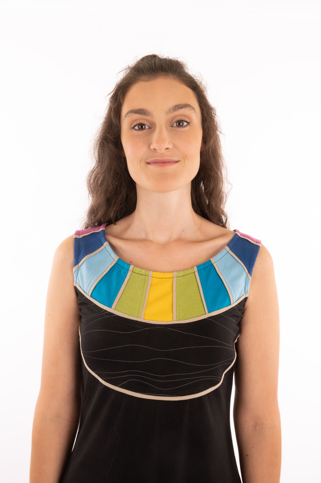 T1V-41 - CANARI- Organic Cotton Dress with multicolored front yoke