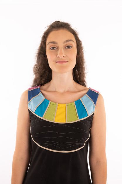 T1V-41 - CANARI- Organic Cotton Dress with multicolored front yoke