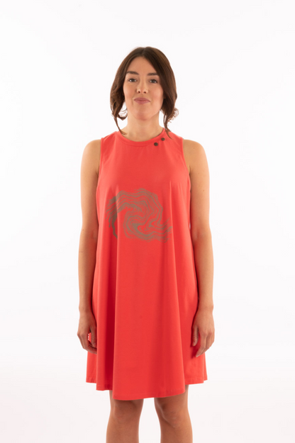 T1V-13 - VAGUE - Organic Cotton Flare Dress with Abstract Wave print
