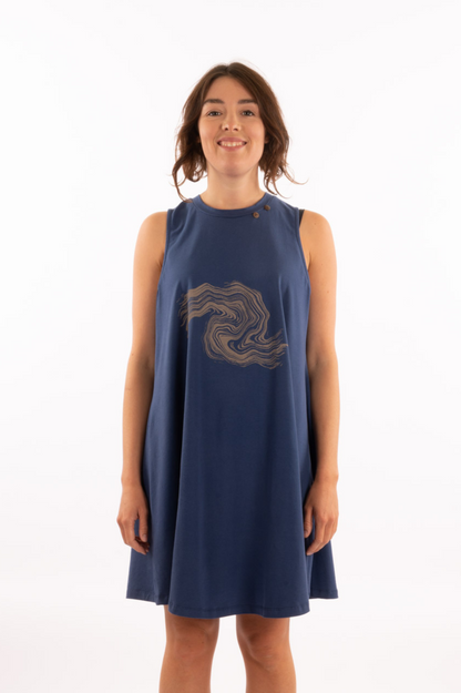 T1V-13 - VAGUE - Organic Cotton Flare Dress with Abstract Wave print