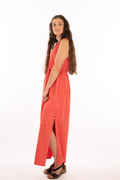 T1V-15 - ELFIE  - Organic Cotton Maxi Dress with braided belt
