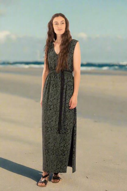 T1V-15 - ELFIE  - Organic Cotton Maxi Dress with braided belt
