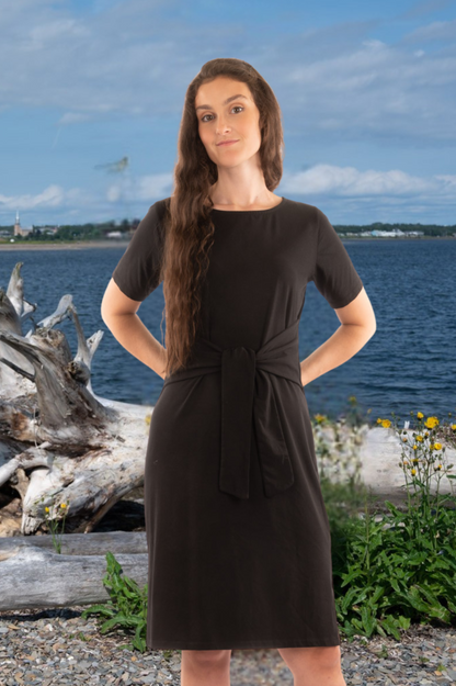 T1V-12 - SABINE – Organic Cotton Midi Dress with Large Knot