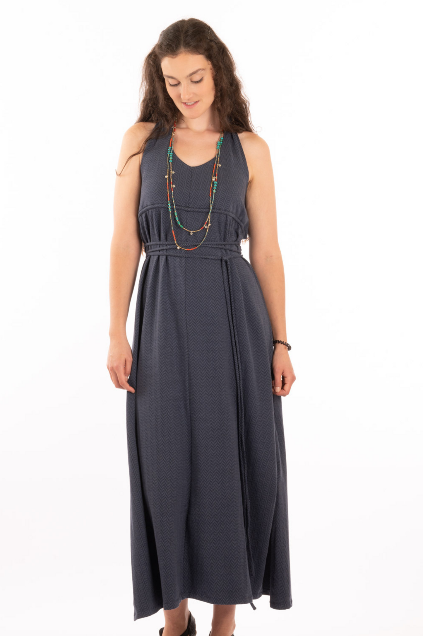 T1V-08 - OPHELIA - Robe longue en coton bio avec nœuds