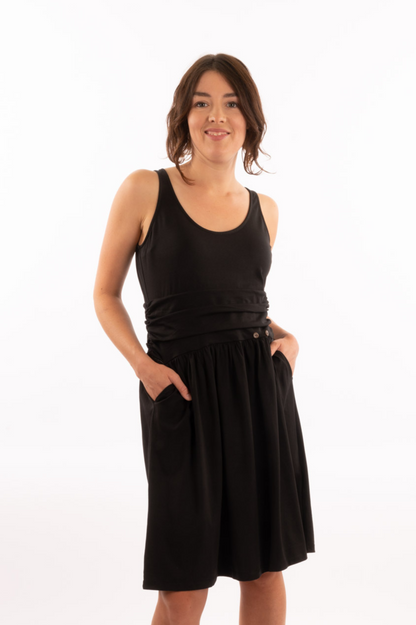 T1V-10 - BARA – Organic Cotton Sleeveless Dress with Pleated Skirt