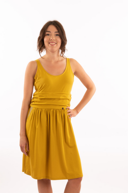 T1V-10 - BARA – Organic Cotton Sleeveless Dress with Pleated Skirt