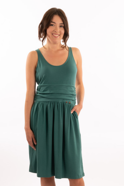 T1V-10 - BARA – Organic Cotton Sleeveless Dress with Pleated Skirt