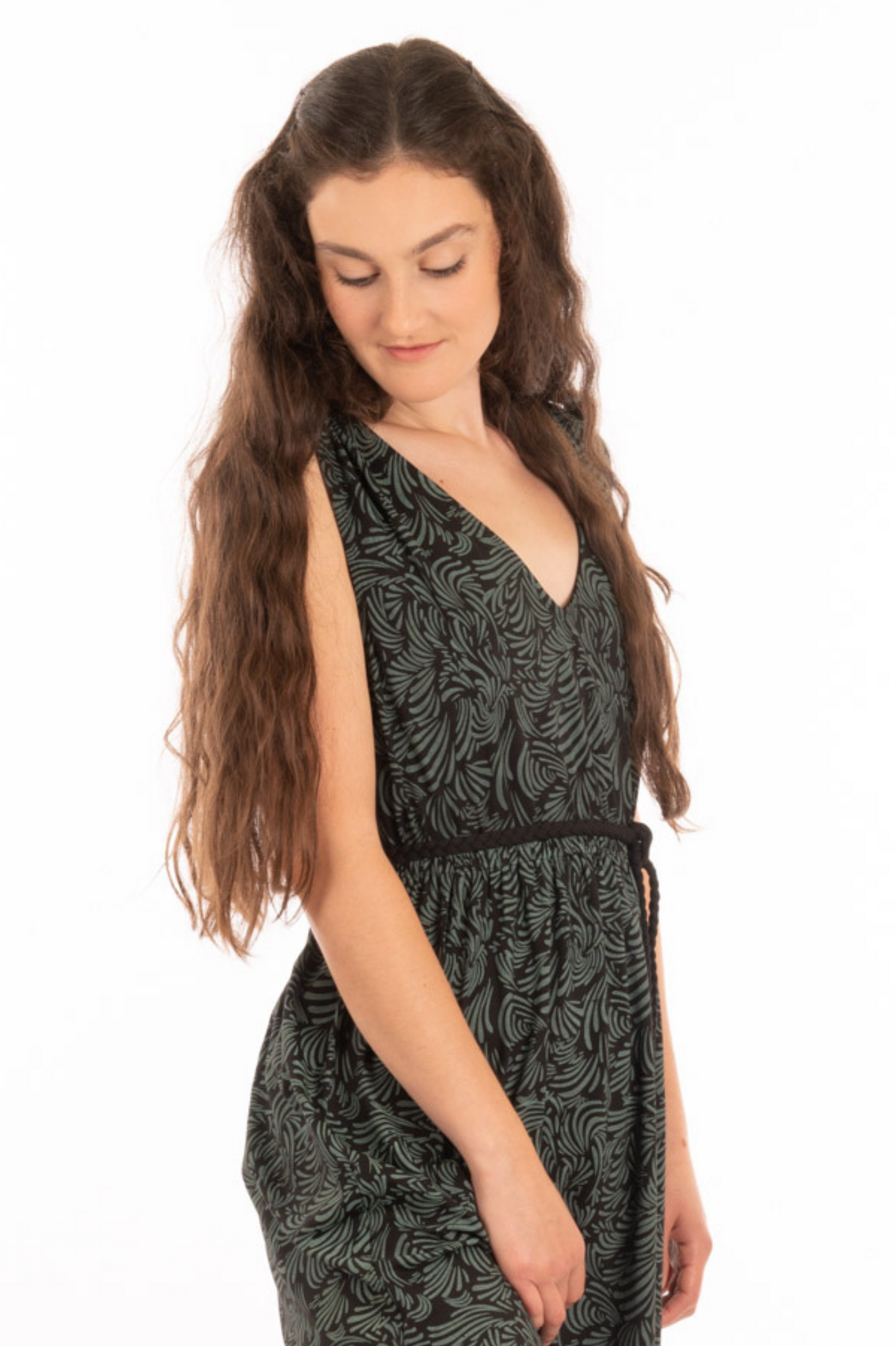 T1V-15 - ELFIE  - Organic Cotton Maxi Dress with braided belt