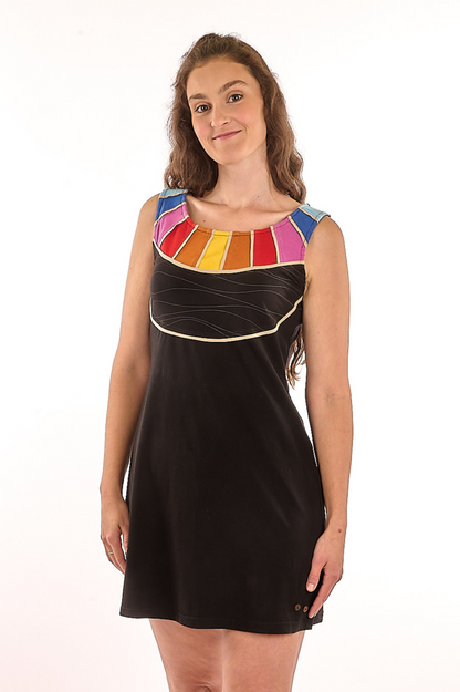 T1V-41 - CANARI- Organic Cotton Dress with multicolored front yoke