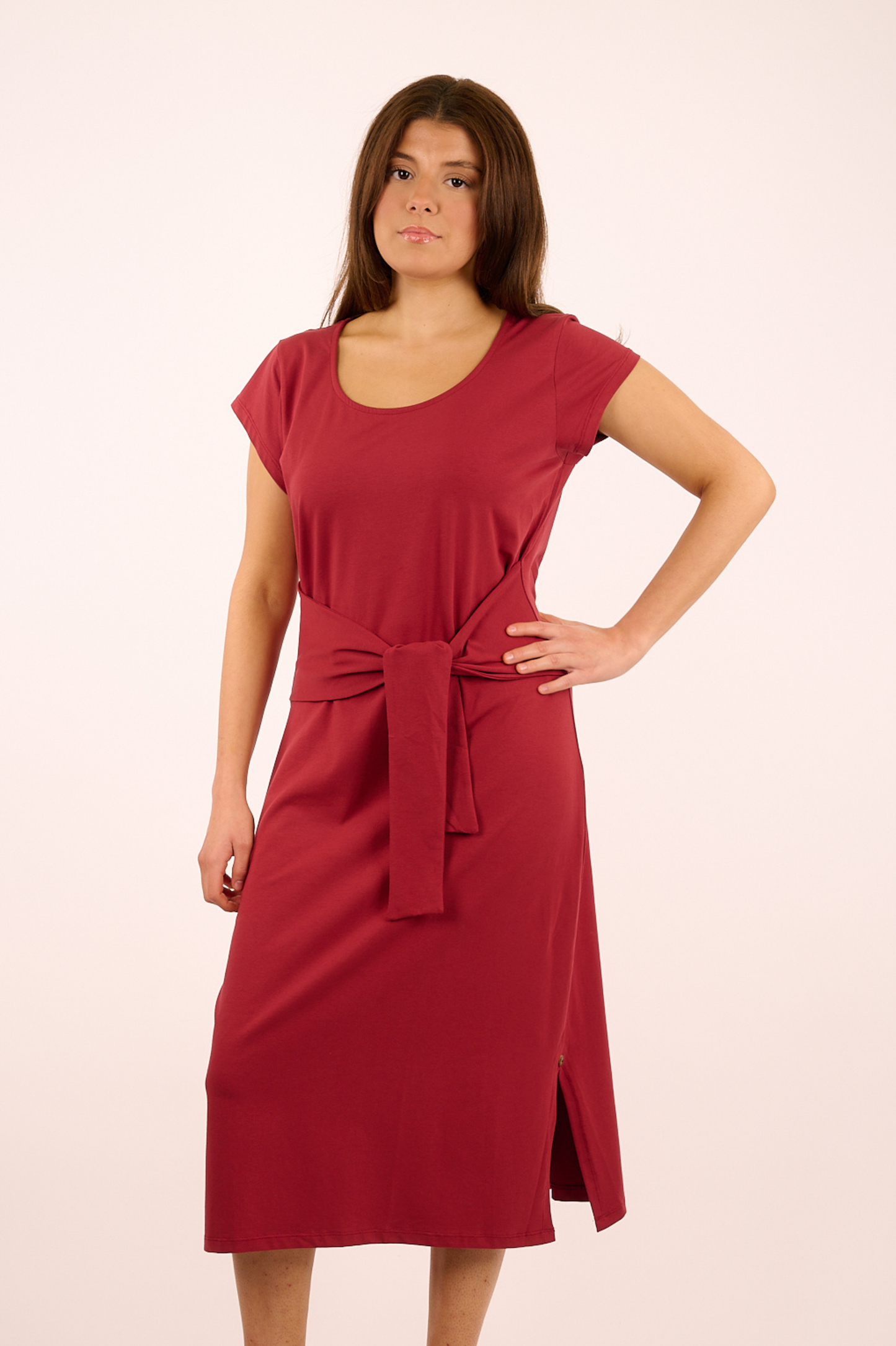 T1V-12 - SABINE – Organic Cotton Midi Dress with Large Knot