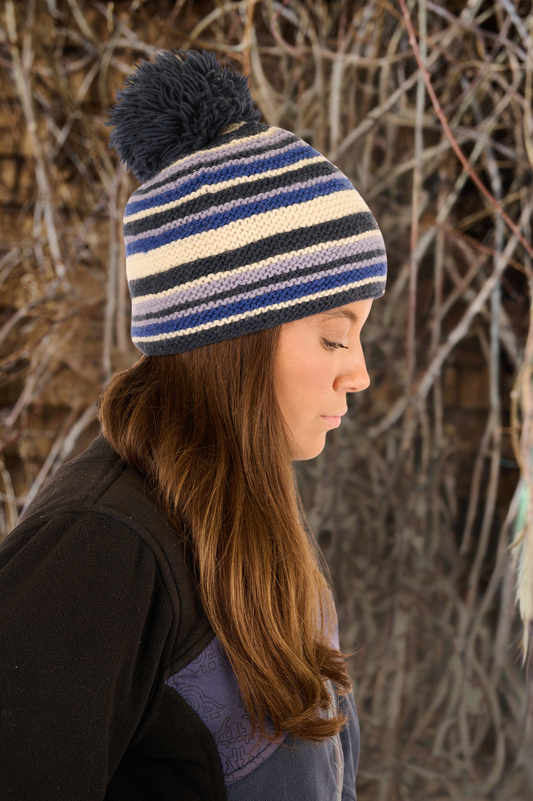 95 YAF25-01 - 100% Wool Hand-Knitted Hat with Oversize Pompom