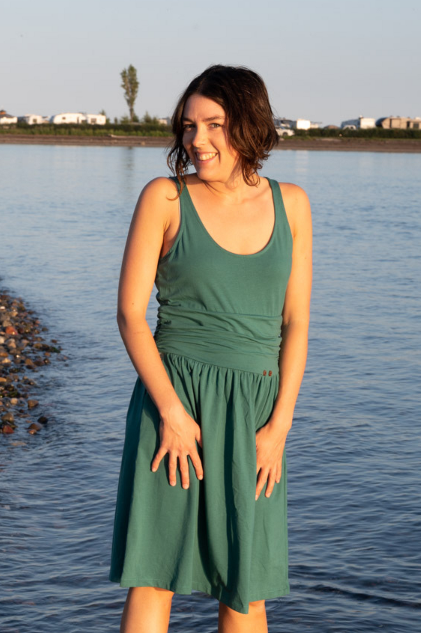 T1V-10 - BARA – Organic Cotton Sleeveless Dress with Pleated Skirt