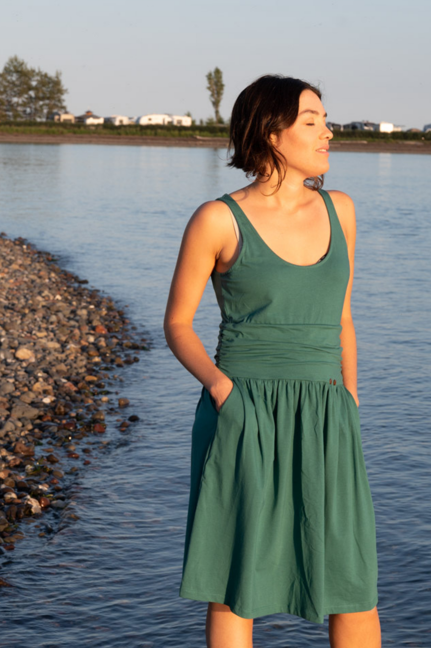 T1V-10 - BARA – Organic Cotton Sleeveless Dress with Pleated Skirt