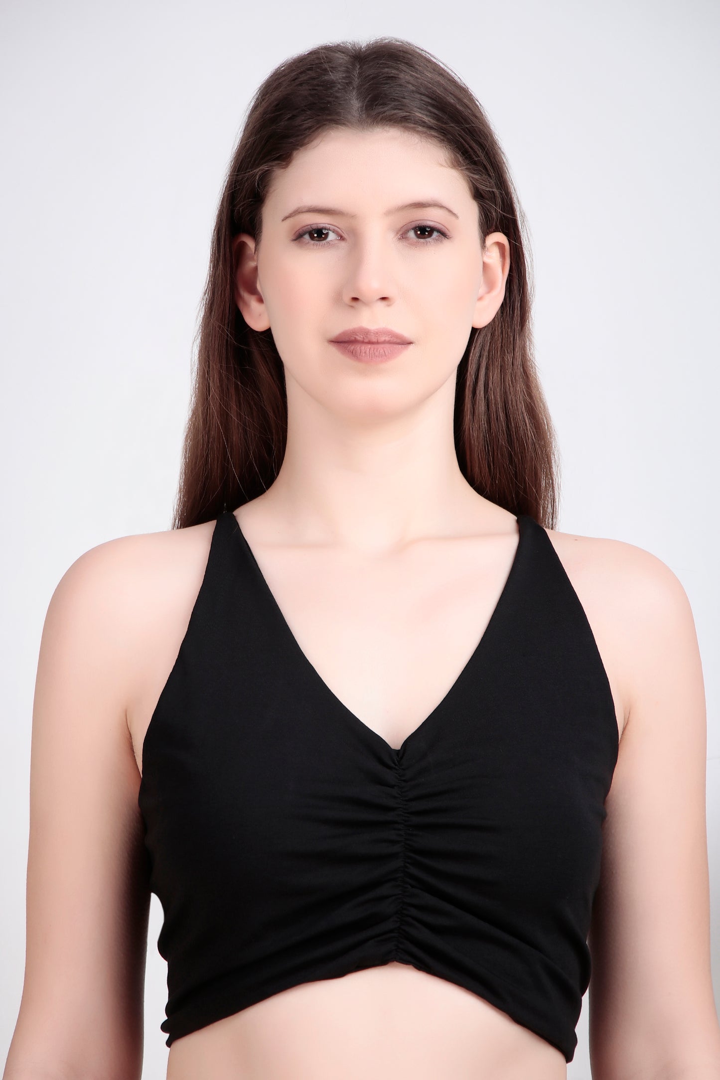 YB-22 - PIX : Soutien-gorge en coton biologique à col en V et bretelles multiples au dos