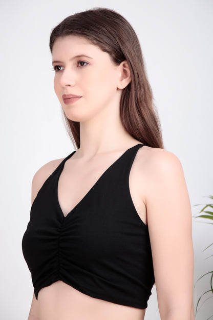YB-22 - PIX : Soutien-gorge en coton biologique à col en V et bretelles multiples au dos