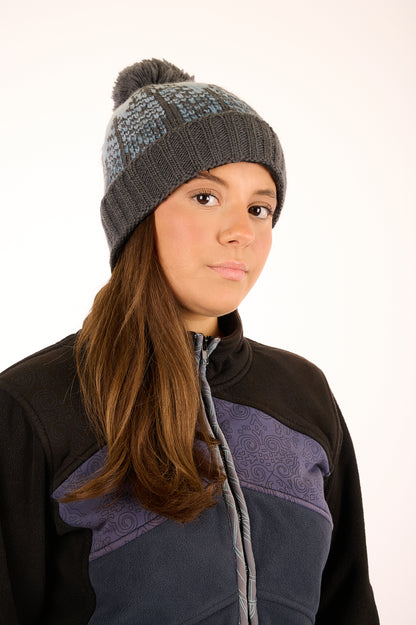91 YAF25-06 - 100% Wool Hand - Knitted Hat with Light Fleece Lining - Fir Tree Hat