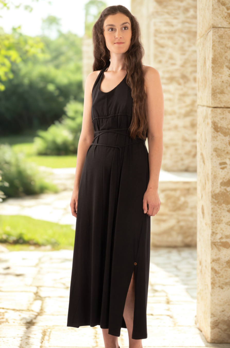 T1V-08 - OPHELIA - Robe longue en coton bio avec nœuds